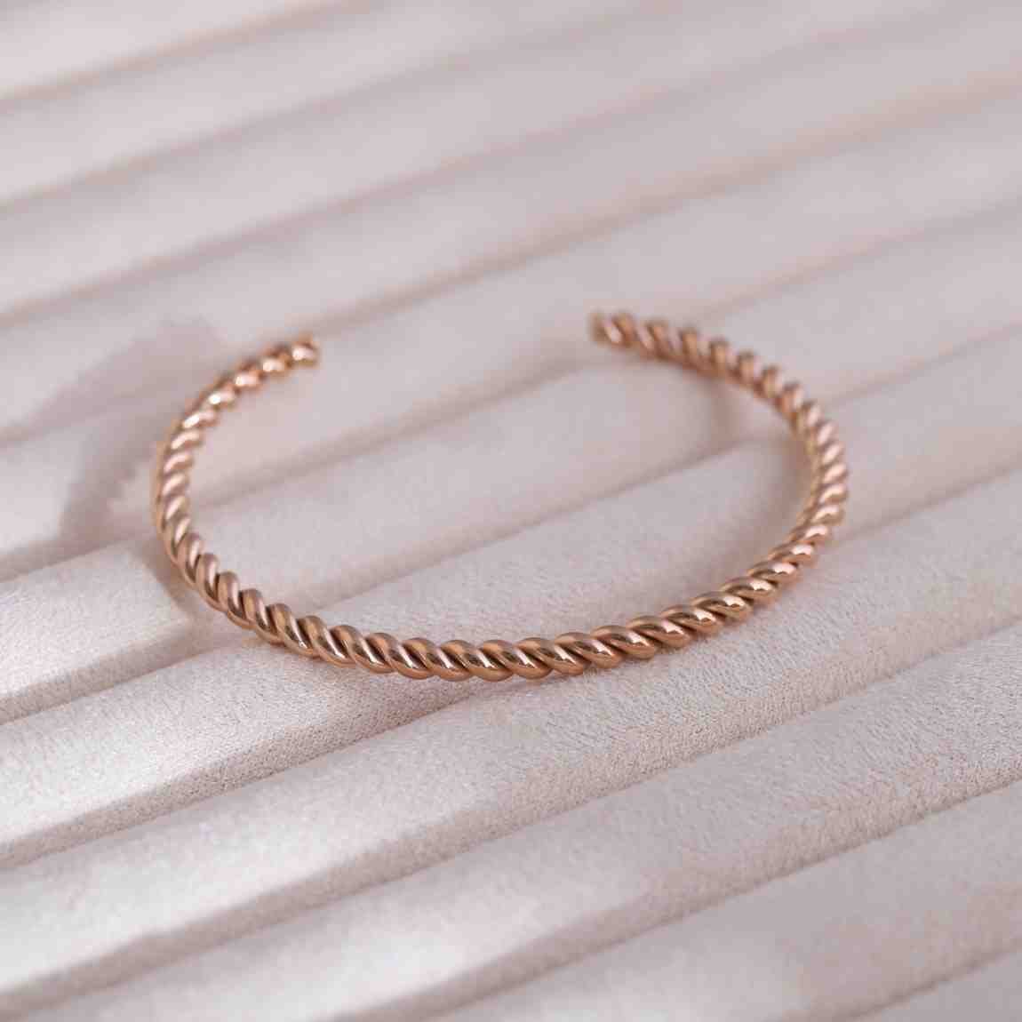 Rose Gold Plated Twisted Open Man Kada Bracelet